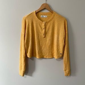 Junior's Longsleeve Cropped Sweater (Size: XS) (Color: Yellow)